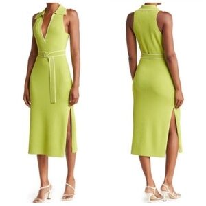 NICHOLAS | Giuliana Sweater Dress Rib Knit Midi Lime Dress Sleeveless
